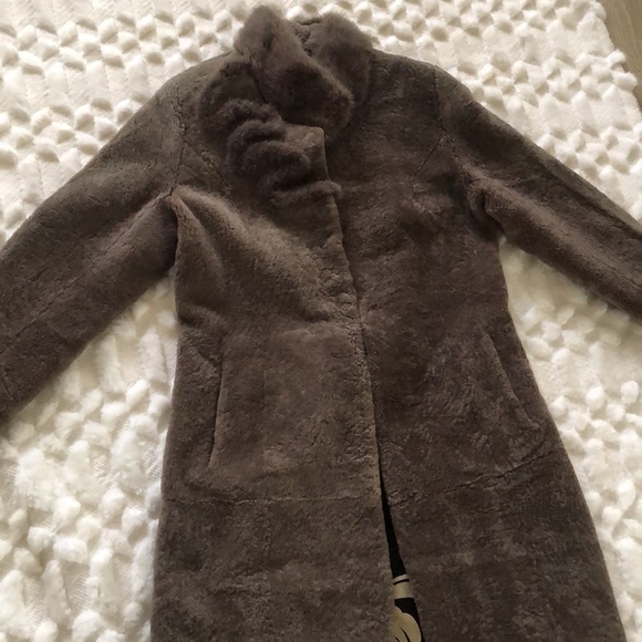 ❤️SALE❤️Genuine-shearling/ sheared fur /w mink fur trimmed coat - Picture 7 of 11